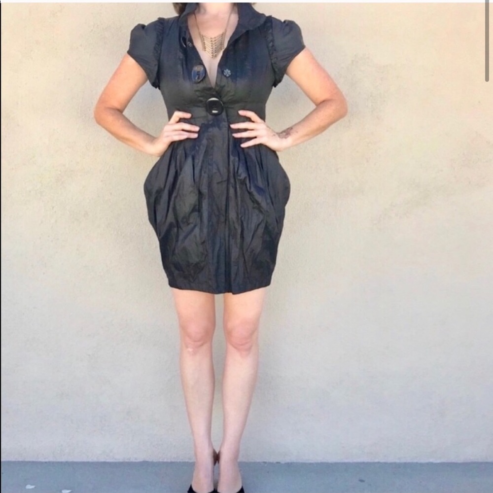 C. luce Black lab coat DRESS JACKET long metallic pockets overcoat avant-garde - Picture 3 of 7